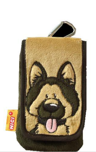 Kleines Täschchen "Doggy" mit Karabiner und Klettverschluss, Material: Plüsch, Farbe Braun, Maße: 12 x 8 cm, zum Anhängen an Gürtelschlaufen, Rucksäcken und Taschen für Taschentücher, Fahrkarte und kleine Handys, ideal auch für die Gassirunde (Leckerlies/Hundebeutel), aus der NICI-Kollektion