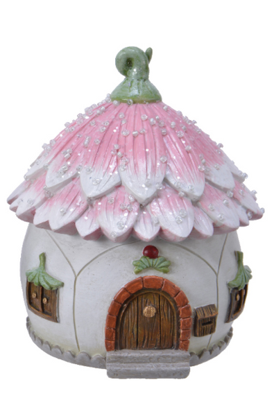 Spardose "Fairy House", Maße: 11 x 14 cm, Farbe: weiß/rosa/grün, Material: Poly, wieder verschließbar mit Stopfen, Geld verschenken einmal anders