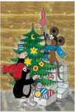 Adventskalender-Karte "Der kleine Maulwurf" mit Umschlag 11 x 11,5 cm - Maulwurf schmückt den Baum