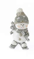 Schneemann auf Ski oder Skateboard, Material: Poly, Farbe: weiß/grau, Maße: 6 x 7 x 12,5 cm, für Sammler und Liebhaber von Schneemännern - Ski
