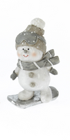 Schneemann auf Ski oder Skateboard, Material: Poly, Farbe: weiß/grau, Maße: 6 x 7 x 12,5 cm, für Sammler und Liebhaber von Schneemännern - Skateboard