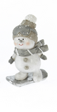 Schneemann auf Ski oder Skateboard, Material: Poly, Farbe: weiß/grau, Maße: 6 x 7 x 12,5 cm, für Sammler und Liebhaber von Schneemännern - Skateboard