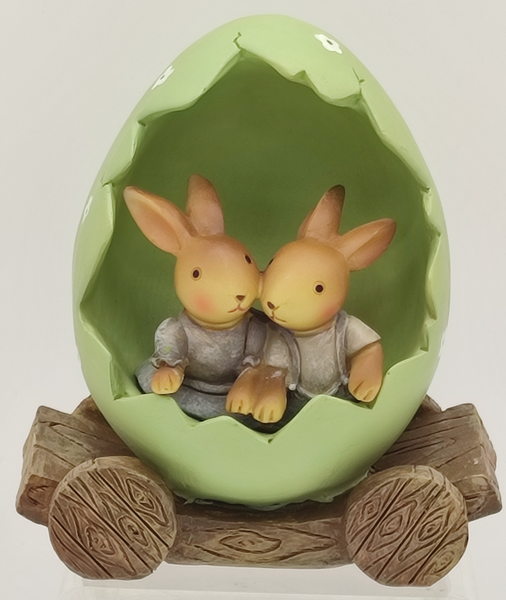 Goldbach Hasen-Mobil, Material: Poly, Maße: 12 x 7 x 14 cm, Farbe: grün/braun/beige, für die Osterdekoration