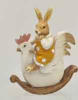 Goldbach Osterhase auf dem Schaukelpferd, Material: Poly, Maße:  12 x 16 x  3,5 cm, Farbe: weiß/braun, Dekorationsartikel  -  Huhn-Schaukelpferd