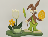Talvel  Tischdekoration "Ostern" mit Teelicht, Material: Holz/ Teelichteinsatz aus Glas, Farbe: grün/gelb/weiß/braun, Maße: 20 x 9 x 19 cm, 1 Teelicht in Lieferung enthalten