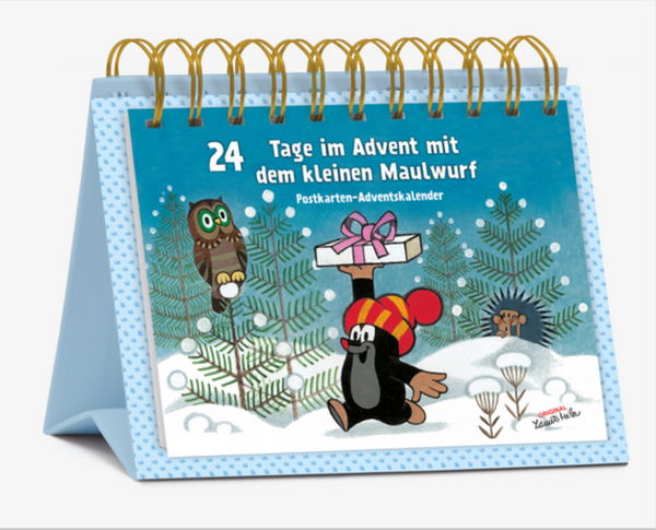 Der kleine Maulwurf, bekannt aus der gleichnamigen Zeichentrickserie, bereitet sich mit seinen Freunden auf das Weihnachtsfest vor. In diesem Adventskalender zum Aufstellen, illustriert vom Prager Zeichner Zdenek Miler, begleitet die Kultfigur große und kleine Fans durch die Adventszeit. Dank Perforation lassen sich die 24 liebevoll gestalteten Motivkarten herauslösen – ein origineller Weihnachtsgruß an Groß und Klein!

Format: 19 x 14 cm, Merkmale:
- Adventskalender mit Wiro-Bindung zum Aufstellen
- mit 24