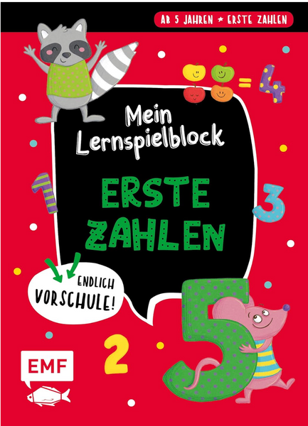 www.emf-verlag.de

Bald komme ich in die Schule - Erste Zahlen Mit der Vorschule beginnt auch die Vorfreude auf die Schule! Damit diese Freude am Rechnen und Schreiben lernen lange bestehen bleibt, sind die Lernspielblöcke die ideale Begleitung. Die Kinder werden spielerisch an die ersten Zahlen herangeführt. Die Hand-Augen-Koordination wird durch lustige Ausmalseiten ebenso gefördert wie die Konzentrationsfähigkeit. Alle Seiten können herausgetrennt werden, die Lösungen befinden sich jeweils auf der Rückse