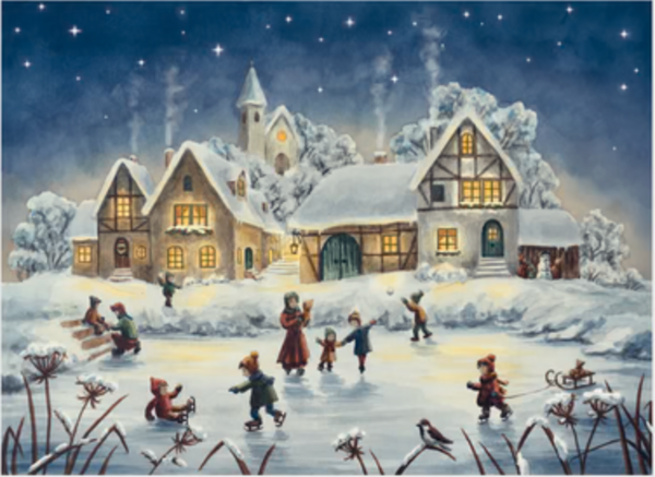 Überraschen Sie Ihre Lieben mit einem Postkarten Adventskalender. So stellt man sich den Heiligen Abend vor. Die Kinder freuen sich auf das nahende Fest. Ein Weihnachtskalender in Postkartengrösse mit drei beschreibaren Seiten und zusätzlichem Briefumschlag. Eine schöne Überraschung für Freunde oder Familienangehörige. Grösse des Adventskalenders ca. A6
