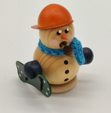 Handarbeit aus dem Erzgebirge: kleiner Räucherschneemann, Material: Holz, Maße: 8 x 4 cm, Farbe: beige/ weiß  mit Snowboard