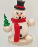 Räucherfigur "Schneemann mit Schal, Zylinder und Wackelaugen", Material: Holz natur belassen, Maße: 16 x 9,5 cm,&nbsp; roter Schal