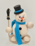 Räucherfigur "Schneemann mit Schal, Zylinder und Wackelaugen", Material: Holz natur belassen, Maße: 16 x 9,5 cm,&nbsp; - blauer Schal