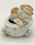 Schneemann-Dose, Material: Keramik, Farbe: weiß/ gold/ silber, Maße: 9 x 9 x 7 cm,