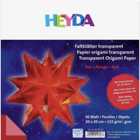 Heyda Origami Faltblätter transparent  30 Blatt , 115 g/m²,  20 x 20 cm, rot, ideal für Fenstersterne u.a.m.