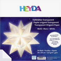 Heyda Origami Faltblätter transparent  30 Blatt , 115 g/m²,  20 x 20 cm, weiß, ideal für Fenstersterne u.a.m.