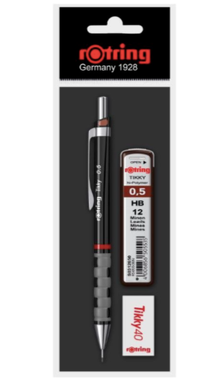 Rotring Feinminenstift Tikky Schwarz Mine HB 0.7 mm + Radierer - HB 0.5