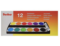 Geha Deckfarbkasten mit 12 kräftigen Farben und 1 Tube Deckweiß
