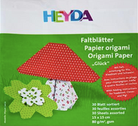 Heyda 20-48 755 49 - Origami Faltblätter Glück, 10 x 10 cm  - 80 g/m²  - beidseitig bedruckt  - sortiert  - 30 Blatt. 15 x 15 cm