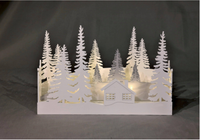 HGD Tischdiorama "Winterwald" aus Holz/ farbig weiß, mit 10 LEDs, Batteriebetrieben dadurch bestens geeignet für Kinder-, Pflege- und Krankenzimmer (Batterien nicht im Lieferumfang enthalten), Timerfunktion, Maße: ca. 30x6x20 cm