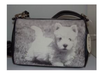 Kögler Mario Moreno Schultertasche Retroline "Hund" hochwertiger Fotodruck auf feinem Gewebe, schwarz/weiß/grau, Maße: kleine Tasche:21x14x9 cm mit langem Schulterriemen, Maße: große Tasche:29x23x14cm mit zwei kurzen Schulterhenkeln, beide vollständig mit Reißverschluss zu schließen