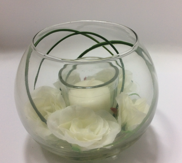Wurm  Deko-Glas mit Rosen und Kerze - weiß