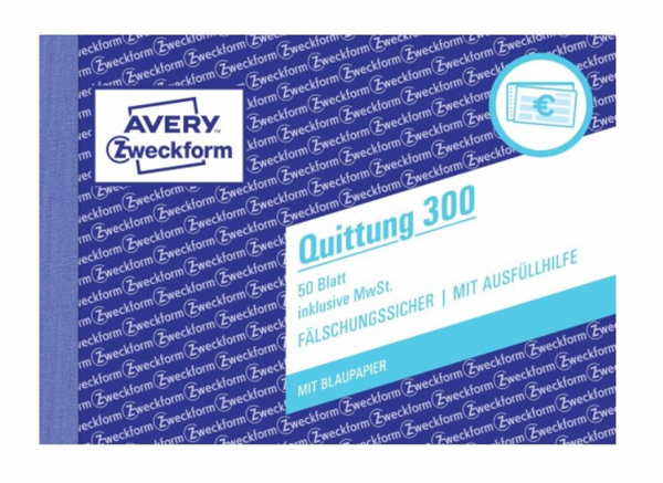 Zweckform  Quittungblock 300 mit Blaupapier A6 quer, inklusive MwSt., 50 Blatt