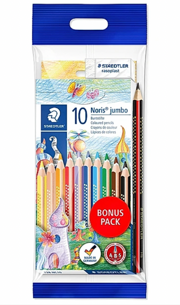 Staedtler Buntstifte Noris Jumbo dreikant Bonuspack mit Radierer und Schreiblern-Bleistift