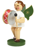 Schulte Engel -musizierend- , verschiedene Musikinstrumente, Höhe: 6,5 cm, Holz/farbig, Handbemalt, große Trommel, Weihnachtsdekoration ,Import